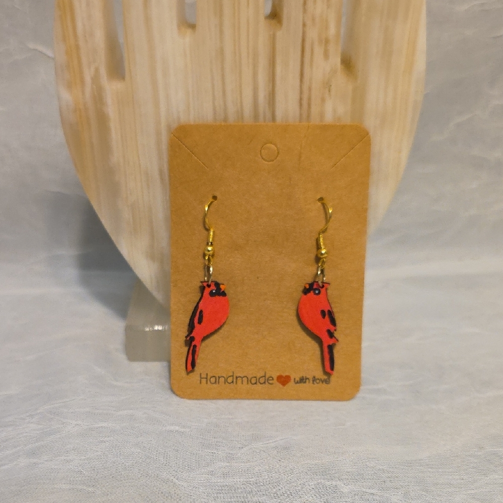 Playful Red Bird Earrings